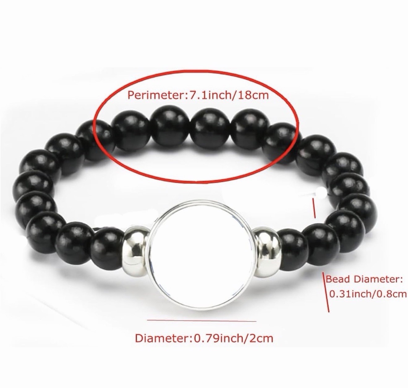 Black Adjustable Beaded Bracelet Snap Closure Round Flag Dangle Charm USA 6 pack