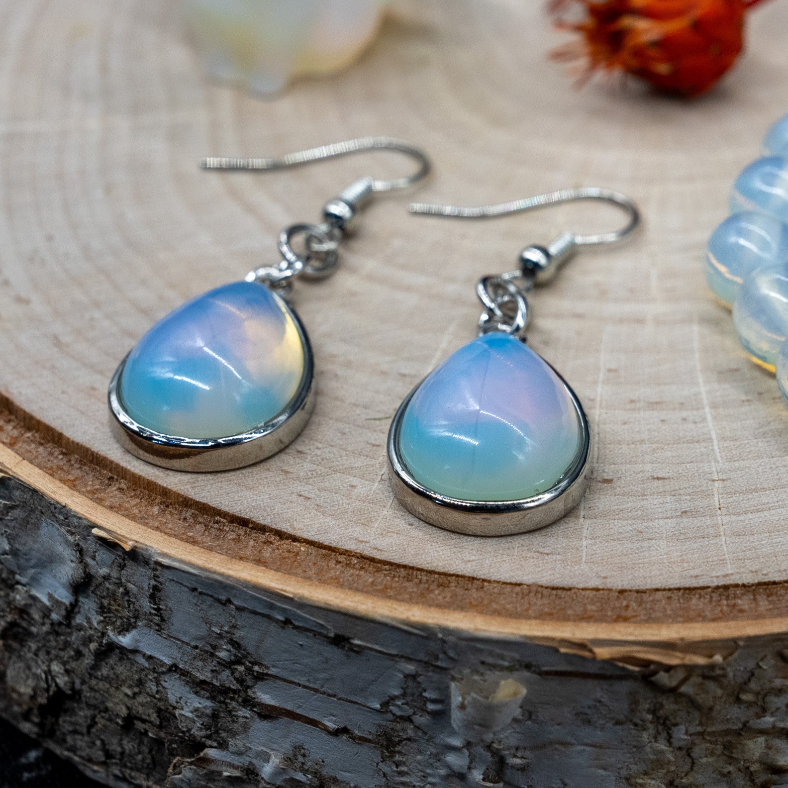 Opalite Crystal Teardrop Earrings Silver Hook Jewelry Accessory Blue Dangle Drop