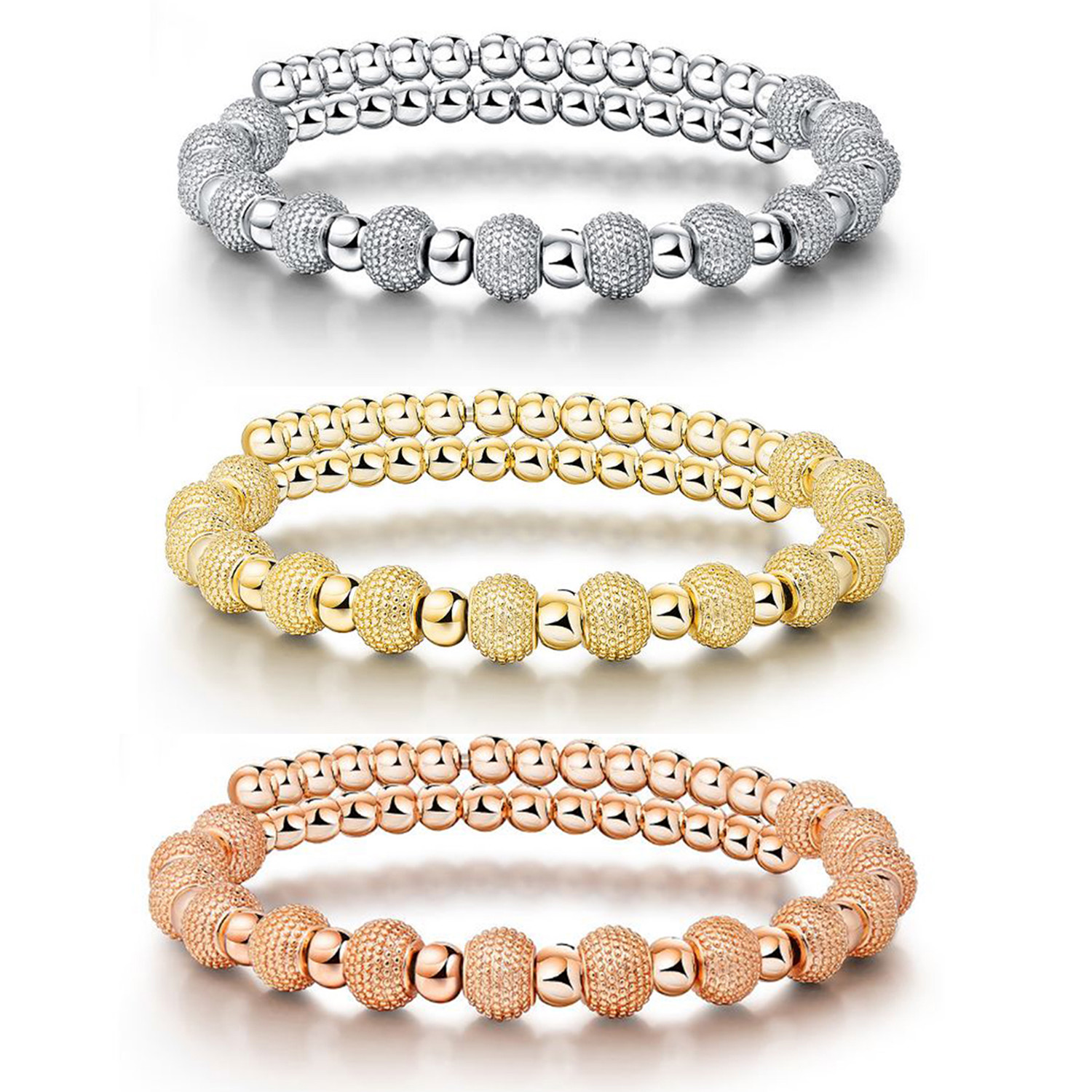 Cuff Bangle Gold Plated Beads Charm Adjustable Bracelet for Women 6.5″