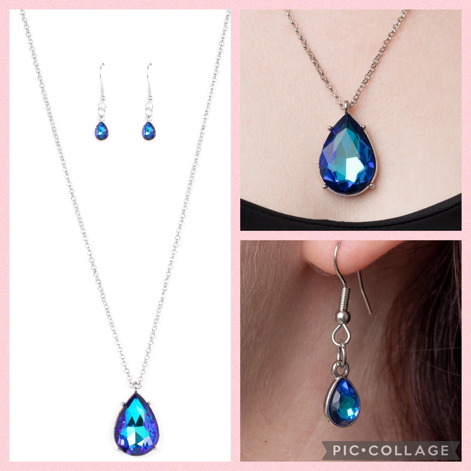 💎Paparazzi ~ ​Illustrious Icon – Iridescent Blue Necklace W/earrings
