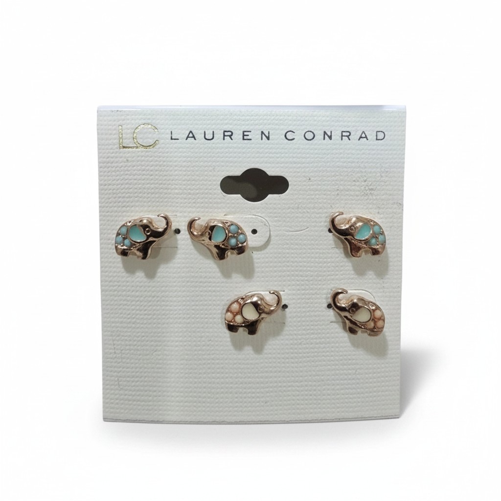 LC Lauren Conrad Women’s Gold Plated Elephant Enamel Stud Earring Set NWT