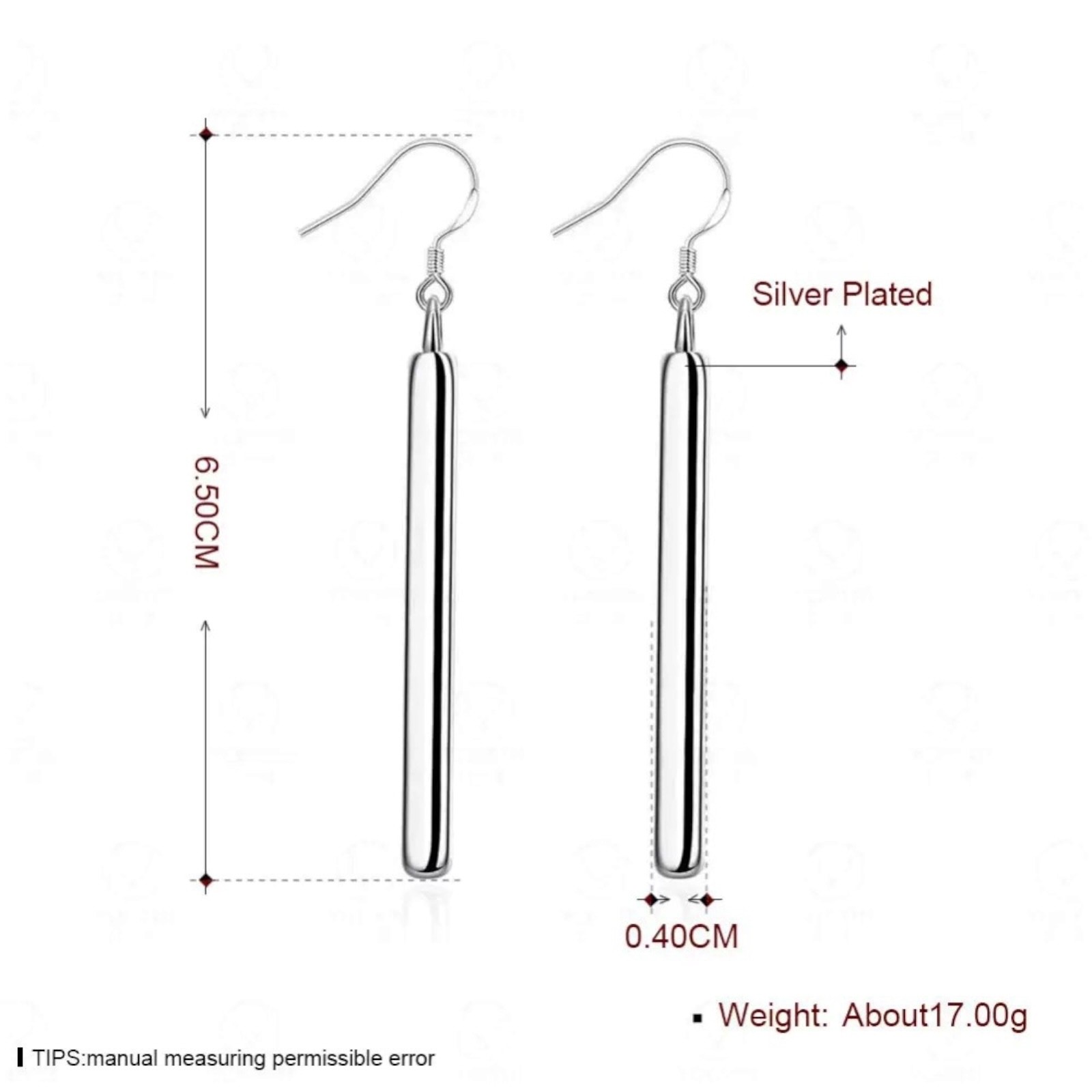 Women 925 Sterling Silver plated Vertical Solid Bar Drop Dangle Hook Earring B76