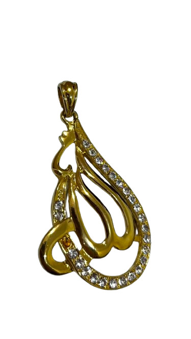 Allah Arabic Calligraphy Pendant Gold Tone Rhinestone Islamic Fashion Jewelry 1.