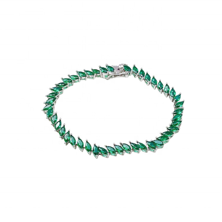 Green Marquise Cut Tennis Bracelet Silver Tone Emerald Crystal Link Bracelet