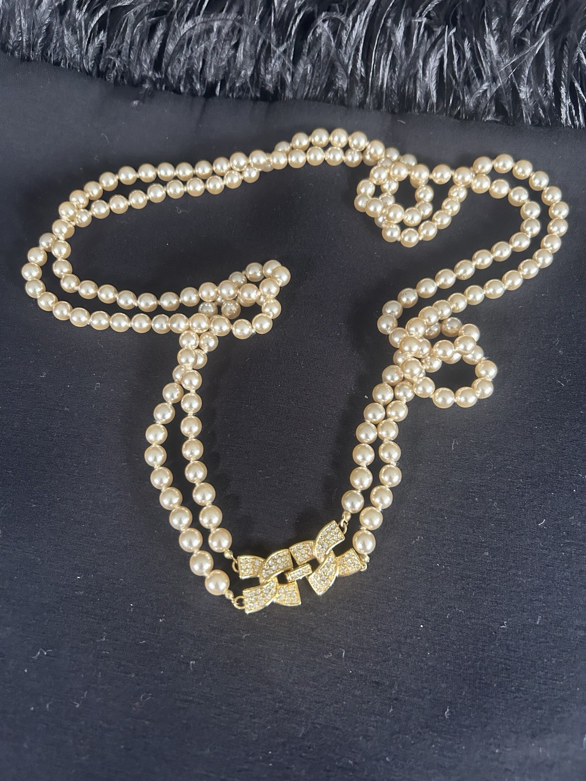 KJL Pearl Strand Rhinestone Long Necklace