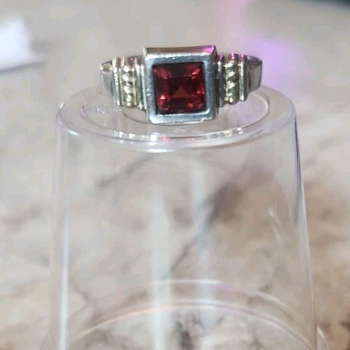 Ring ~ Red Stone ~ Silver? ~ Service Award ~ Size 6 ~ 6.25