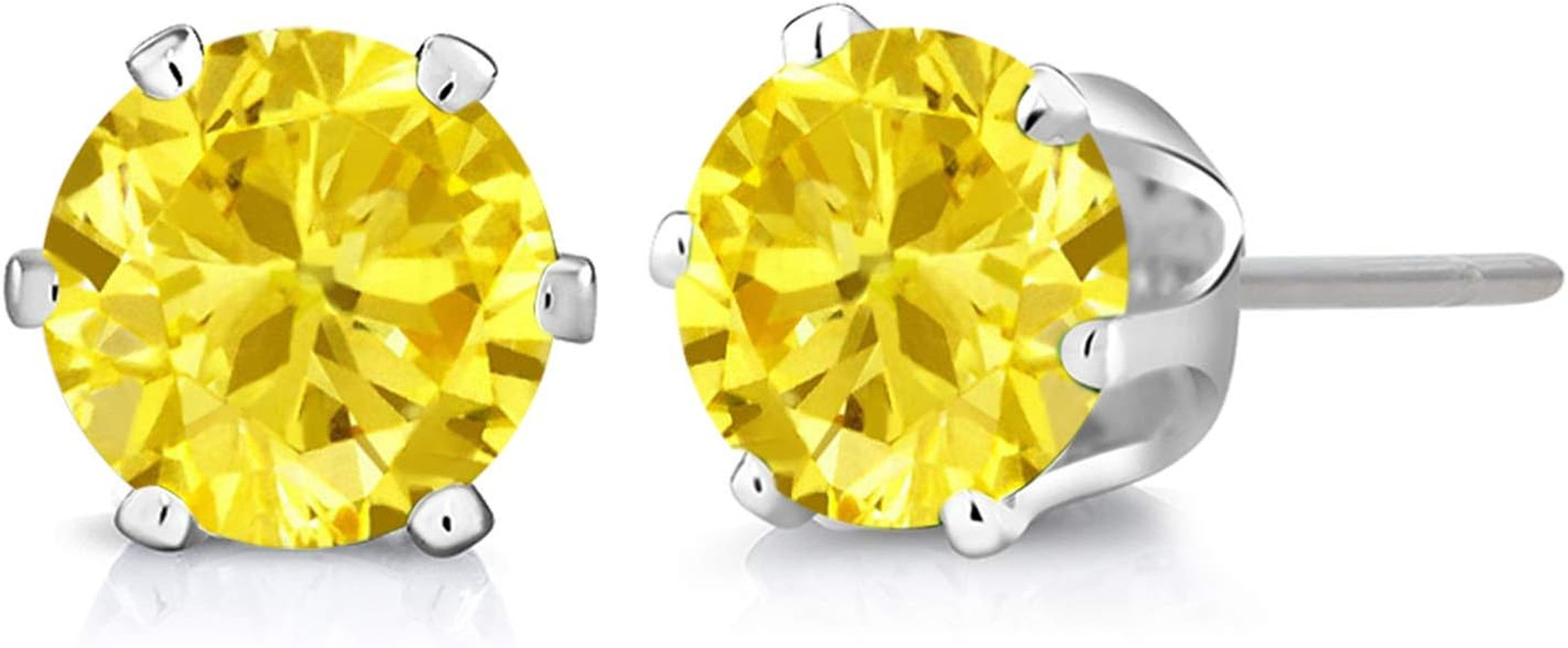 6MM Canary Yellow round Cubic Zirconia CZ Post with Friction Back Stud Earrings
