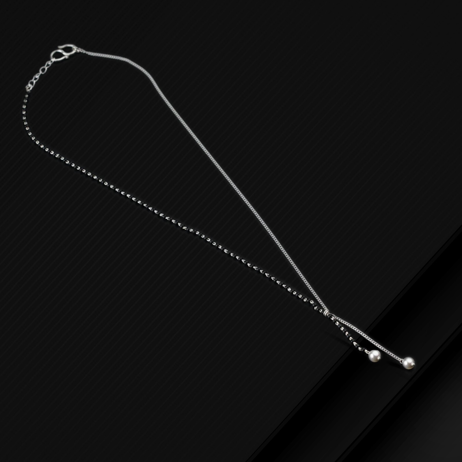 16″to30″925 sterling silver black beaded chain and ball design mangalsutra ms107