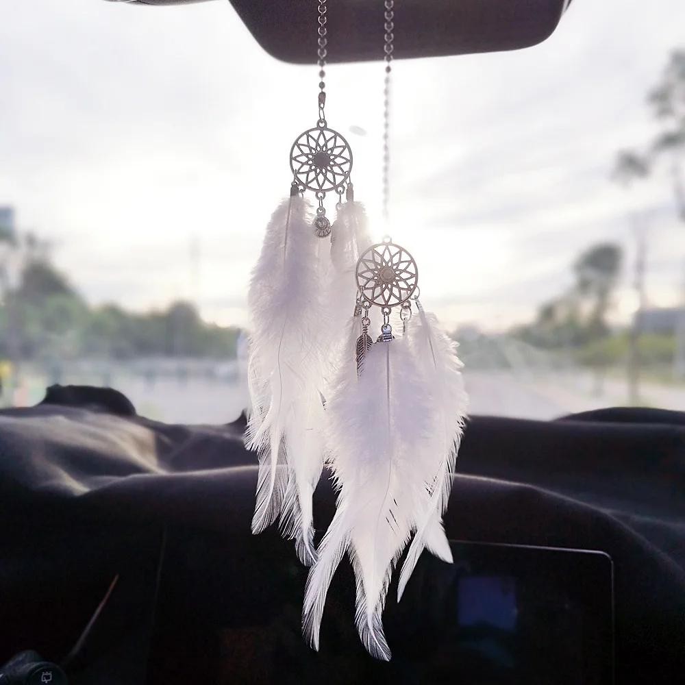 1/2pcs Dream Catcher Car Pendant for Girls, Feather Mirror Hanging Decor, Lucky