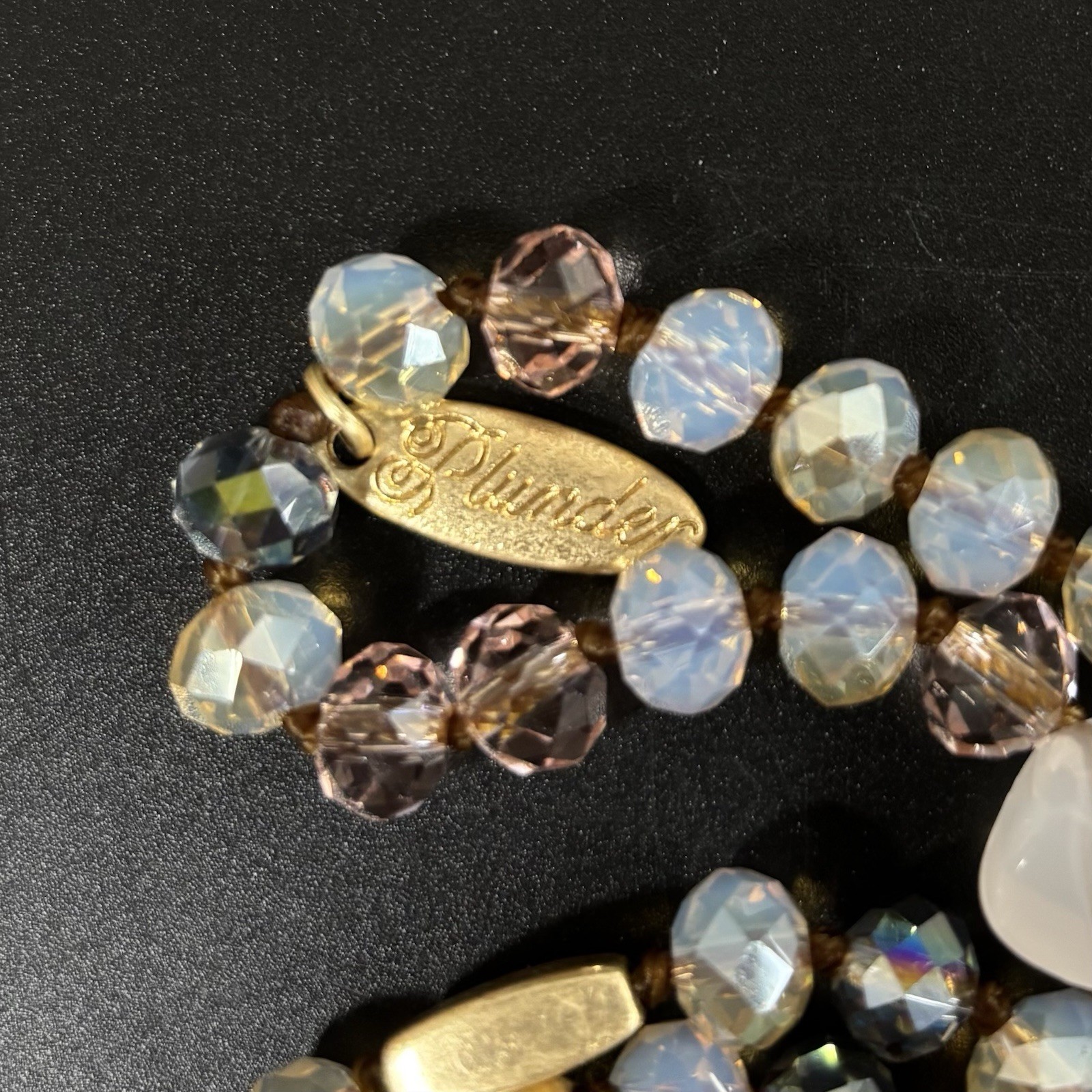 Plunder Design “OLIVER” Hand Knotted Cord 36″ Necklace Beautiful AB Crystals