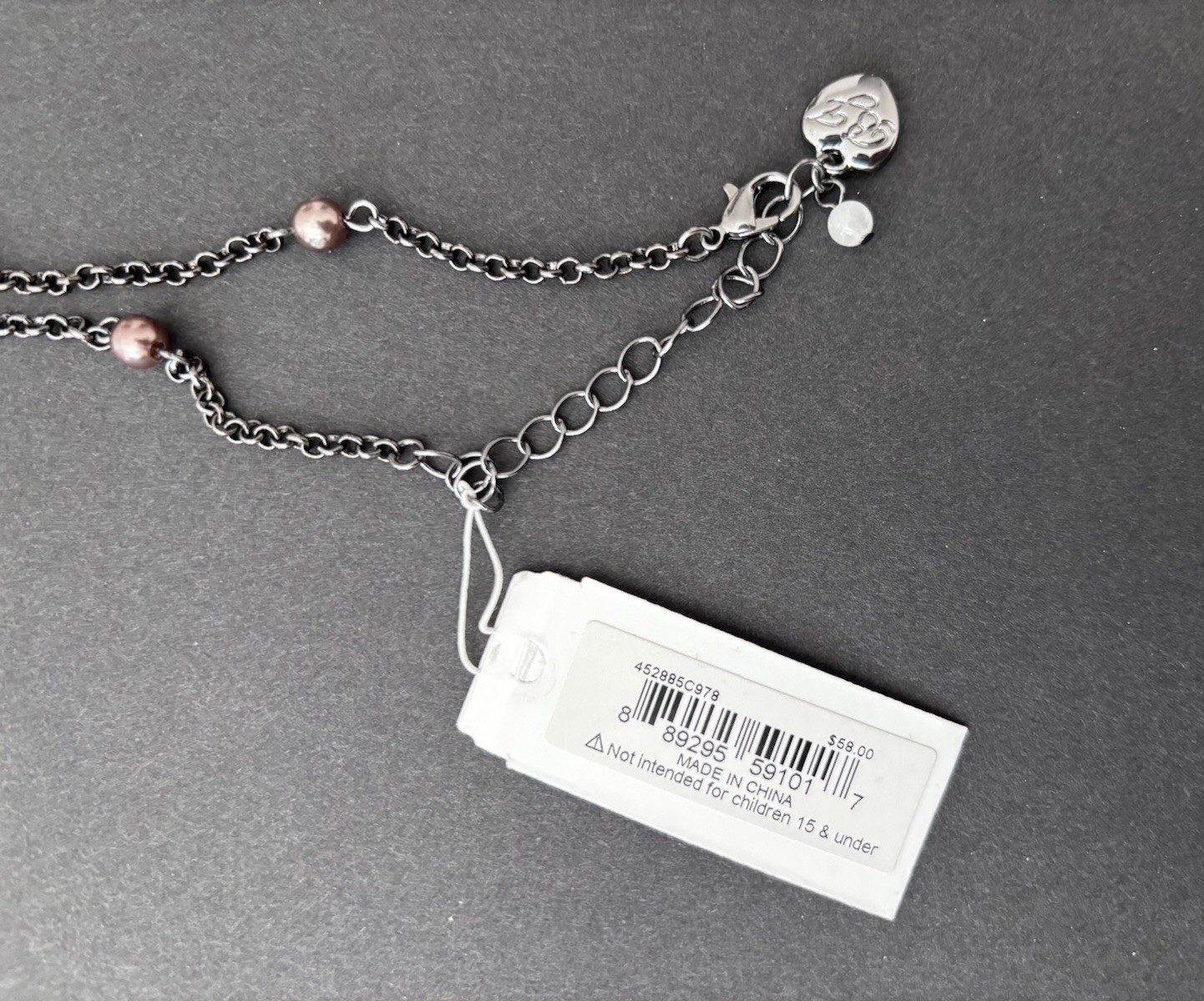 Betsey Johnson Skeleton Halloween Necklace Long Web Faux Pearl Gun Metal Pumpkin