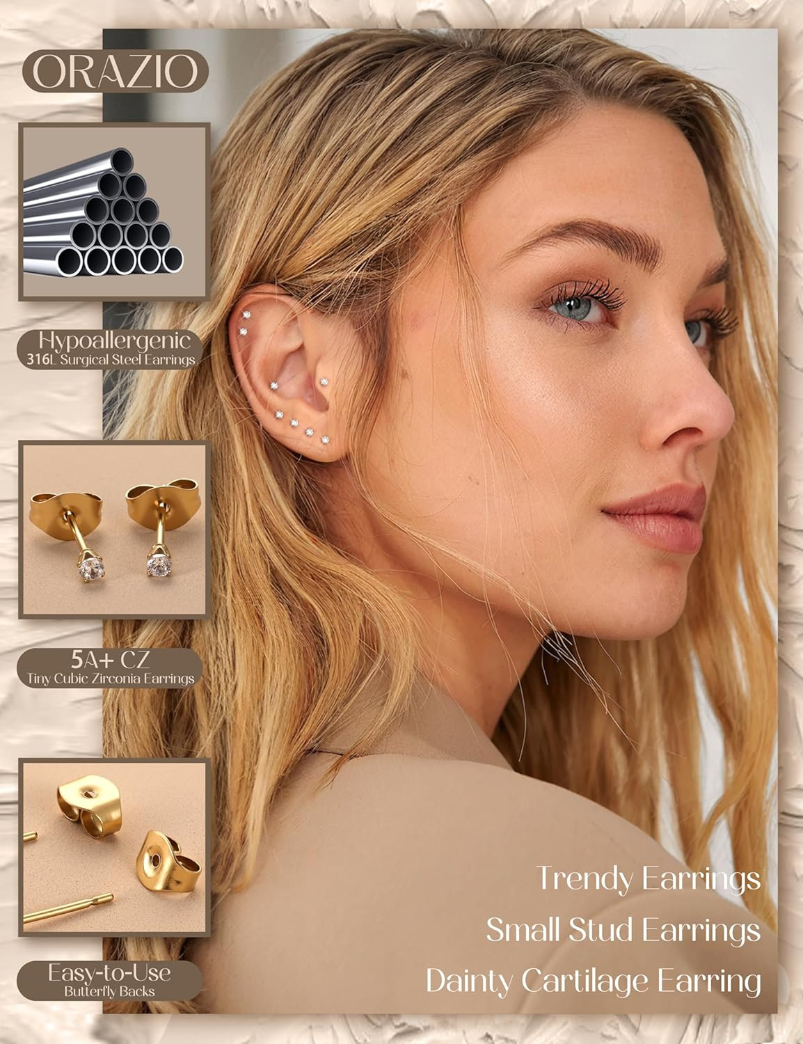 6 Pairs Tiny 2Mm Stainless Steel Stud Earrings for Mens Womens CZ round Ball Car