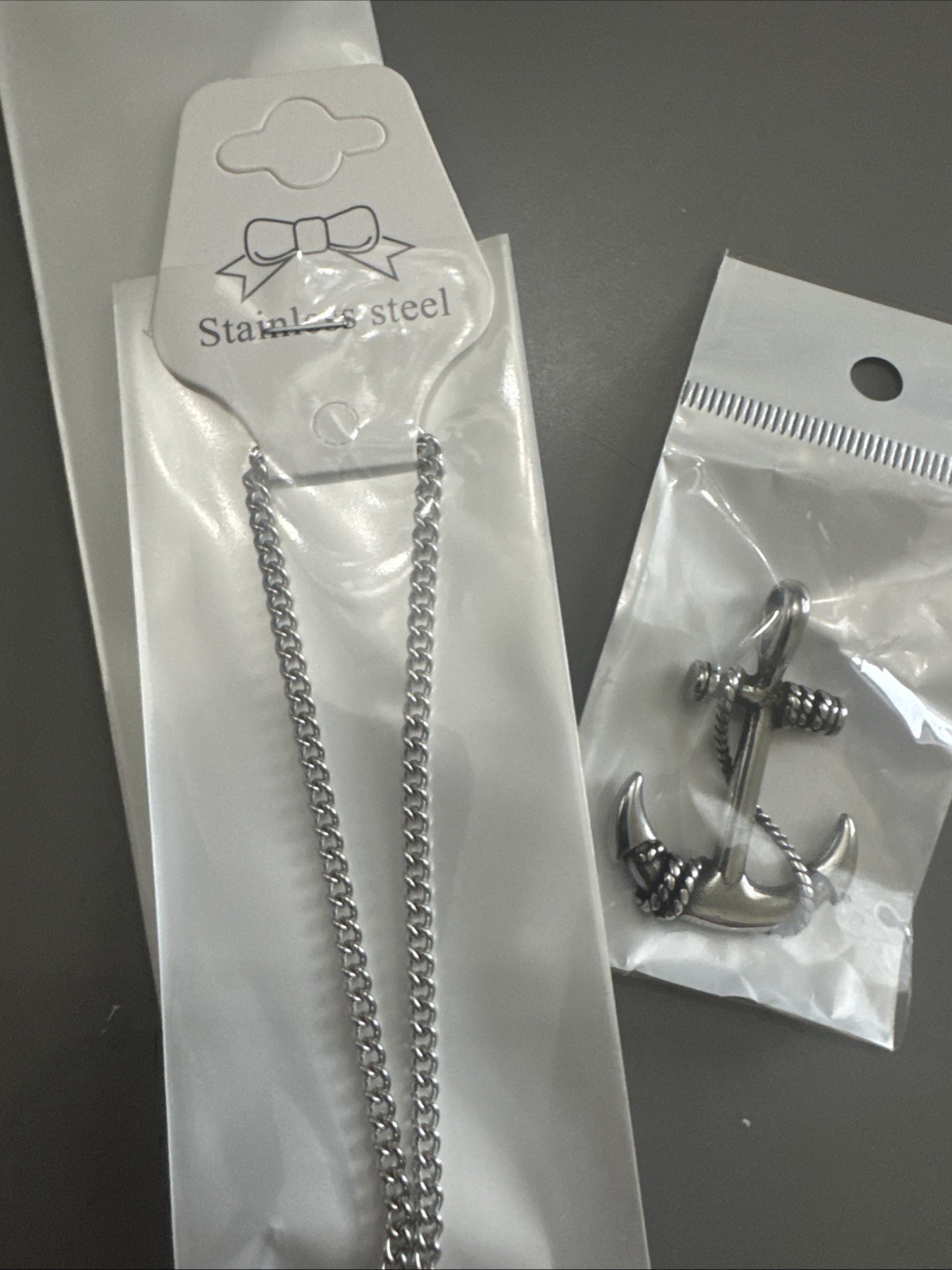 Men’s Silver Stainless Steel Nautical Anchor 45mm Charm Pendant Chain Ocean Sea