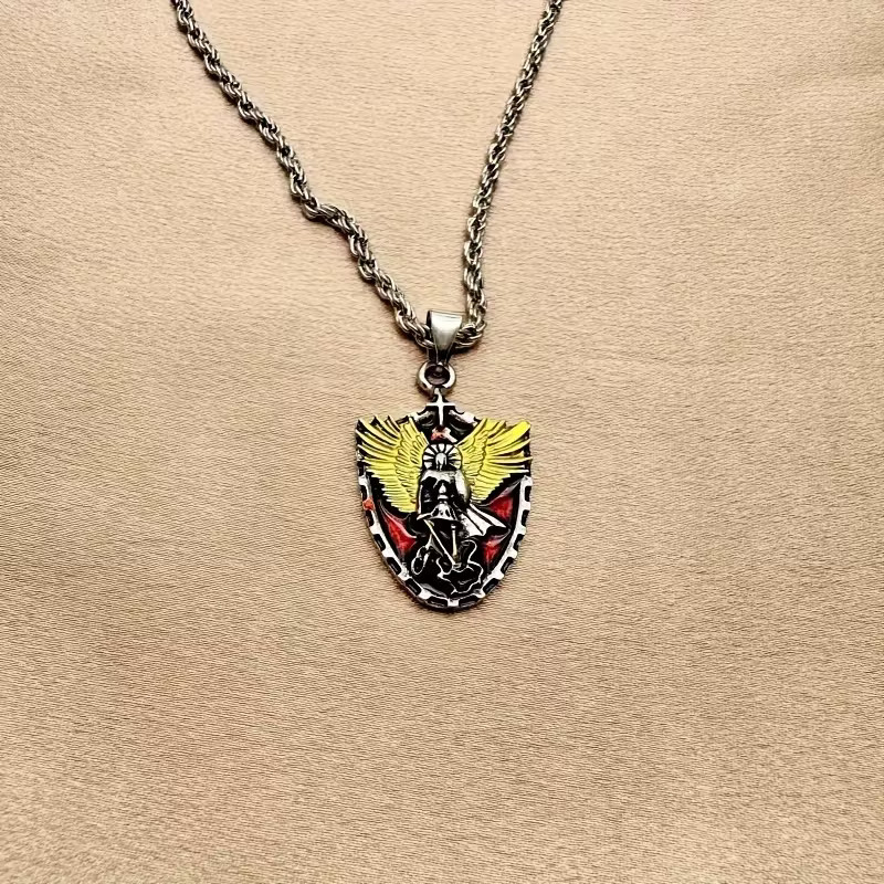 Warrior Guardian Medallion St. Michael Shield Jewelry Angel Pendant Necklace