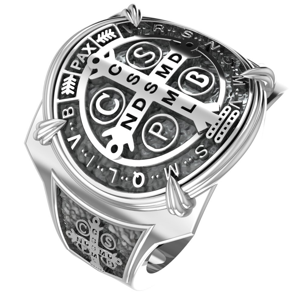 925 Sterling Silver St Benedict Exorcism Ring Demon Protection Size 6-15