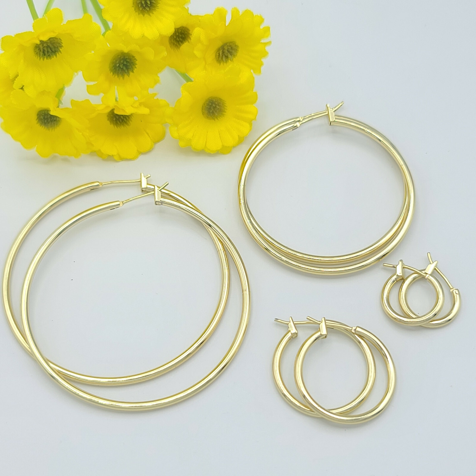14K Yellow Gold Plated 2mm Thickness High Polished Hoop Earrings
