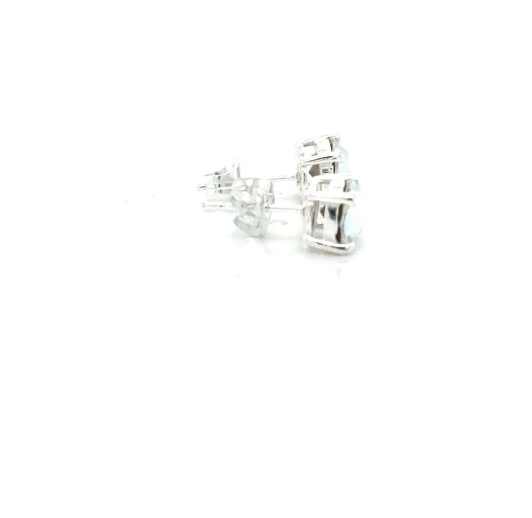 Rainbow Crystal Stud Earrings in Brass Silver-plated 4 Prong Basket