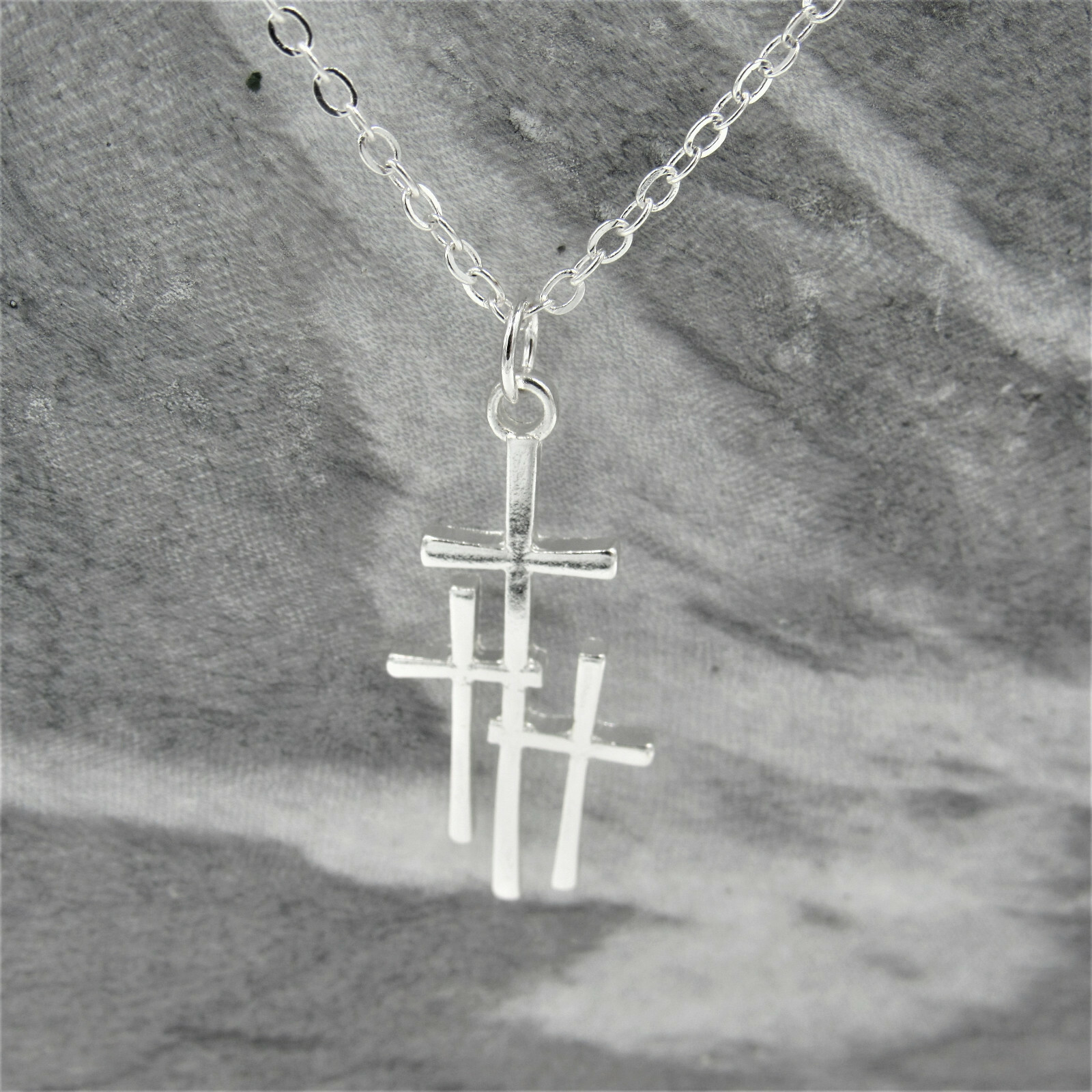 Three Crosses Pendant Necklace White Gold