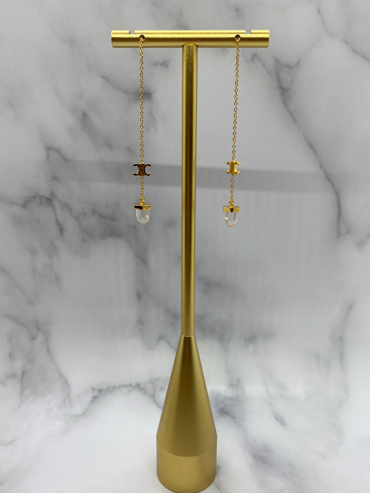 CELINE Crystal Pendant Monogram Chain Earrings – Pre owned / MH6343