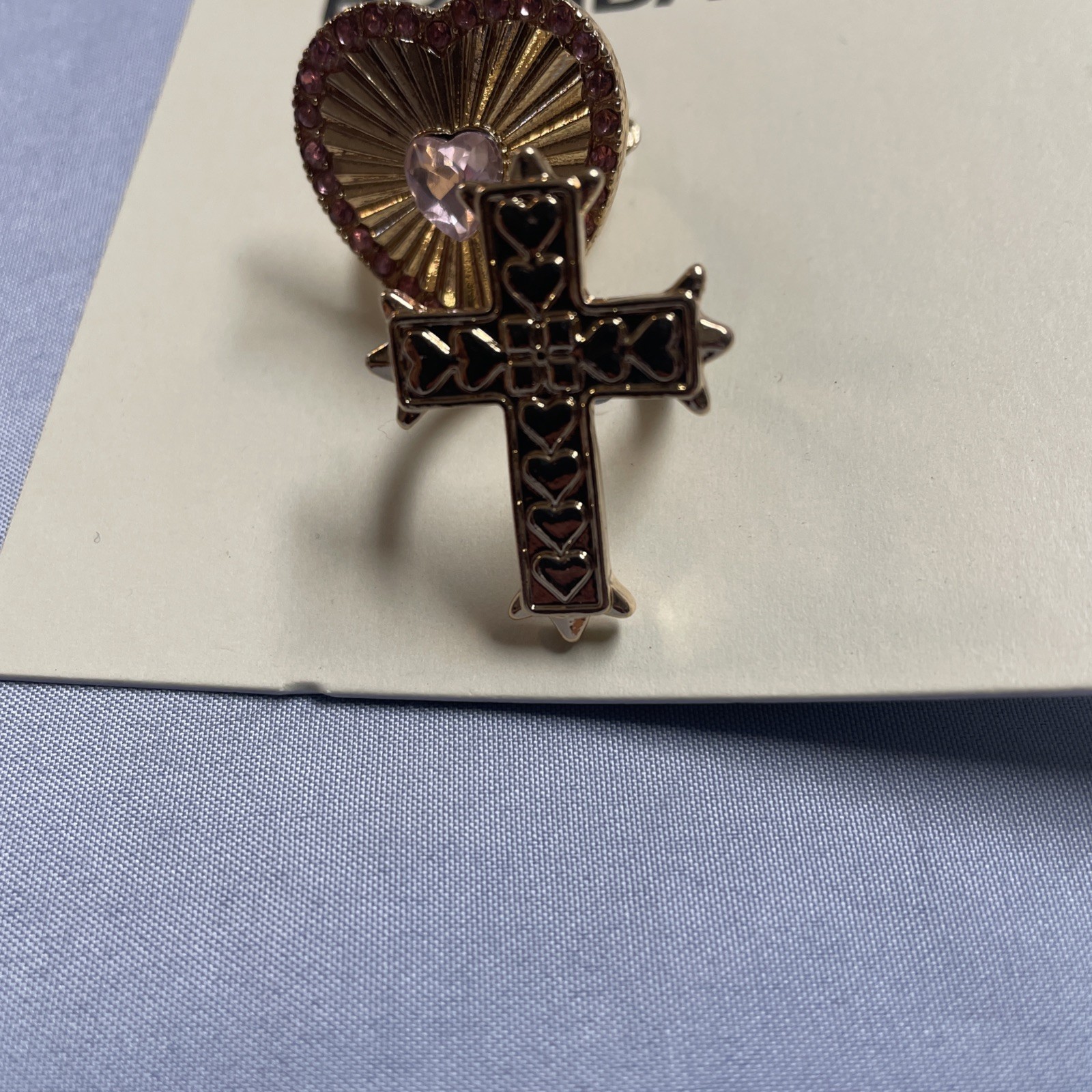 No Boundaries Gold Toned Heart and Cross Ring Set Size 7