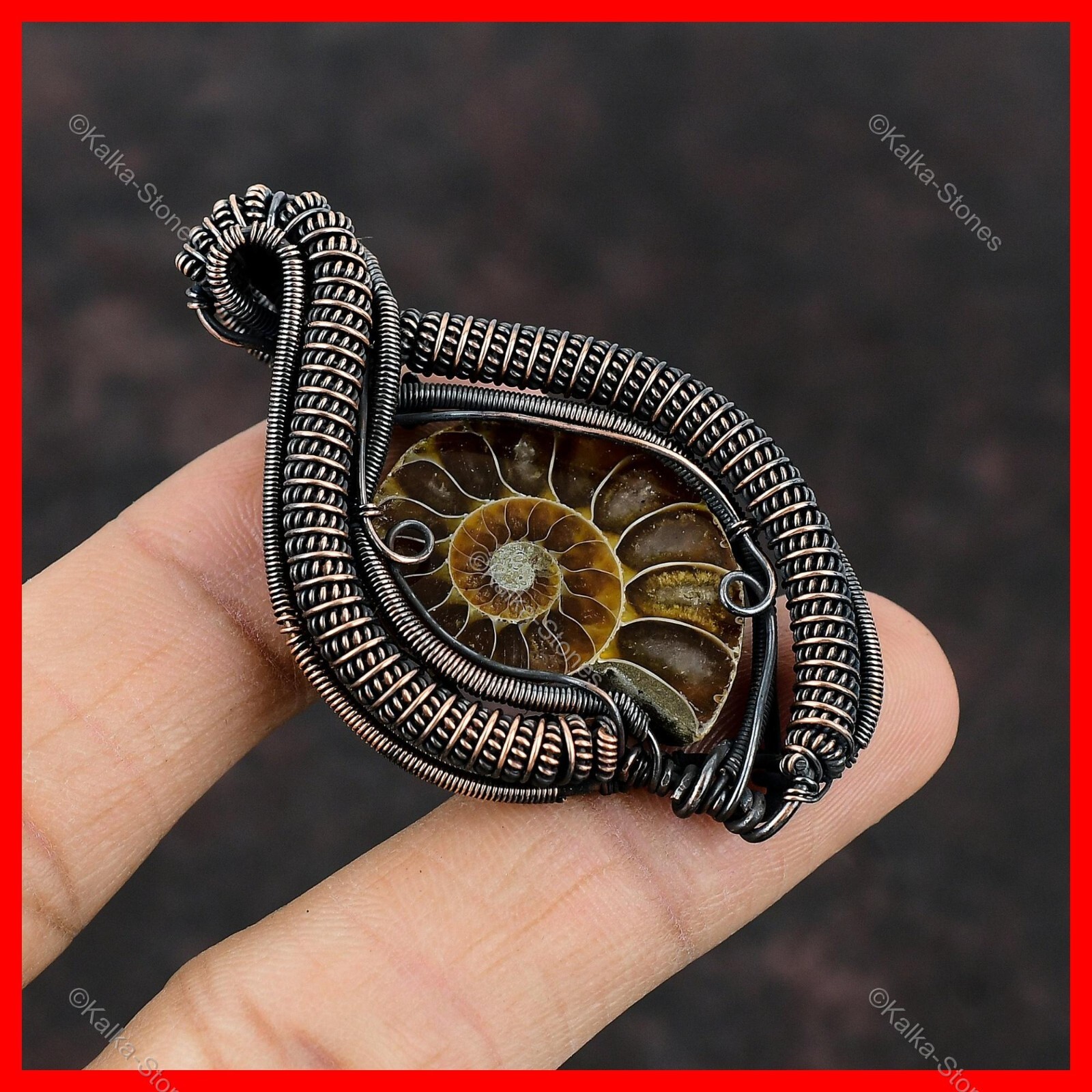 Womens day Sale Copper Ammonite Fossil Gemstone Wire Wrapped Daughter Pendant