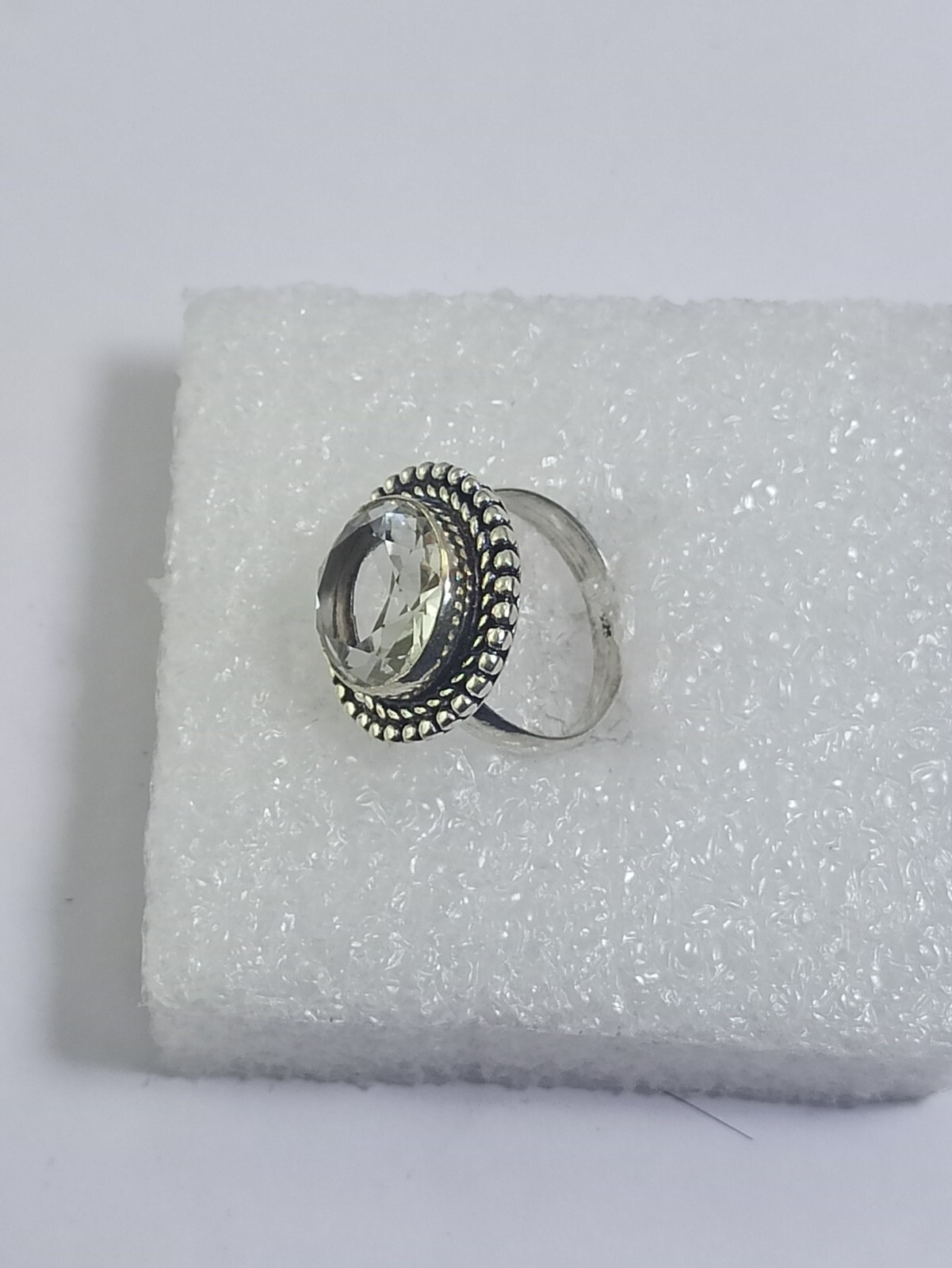 White Crystal Round Shape Gemstone Handmade Ring Jewelry Ring Size 8.7 Inches