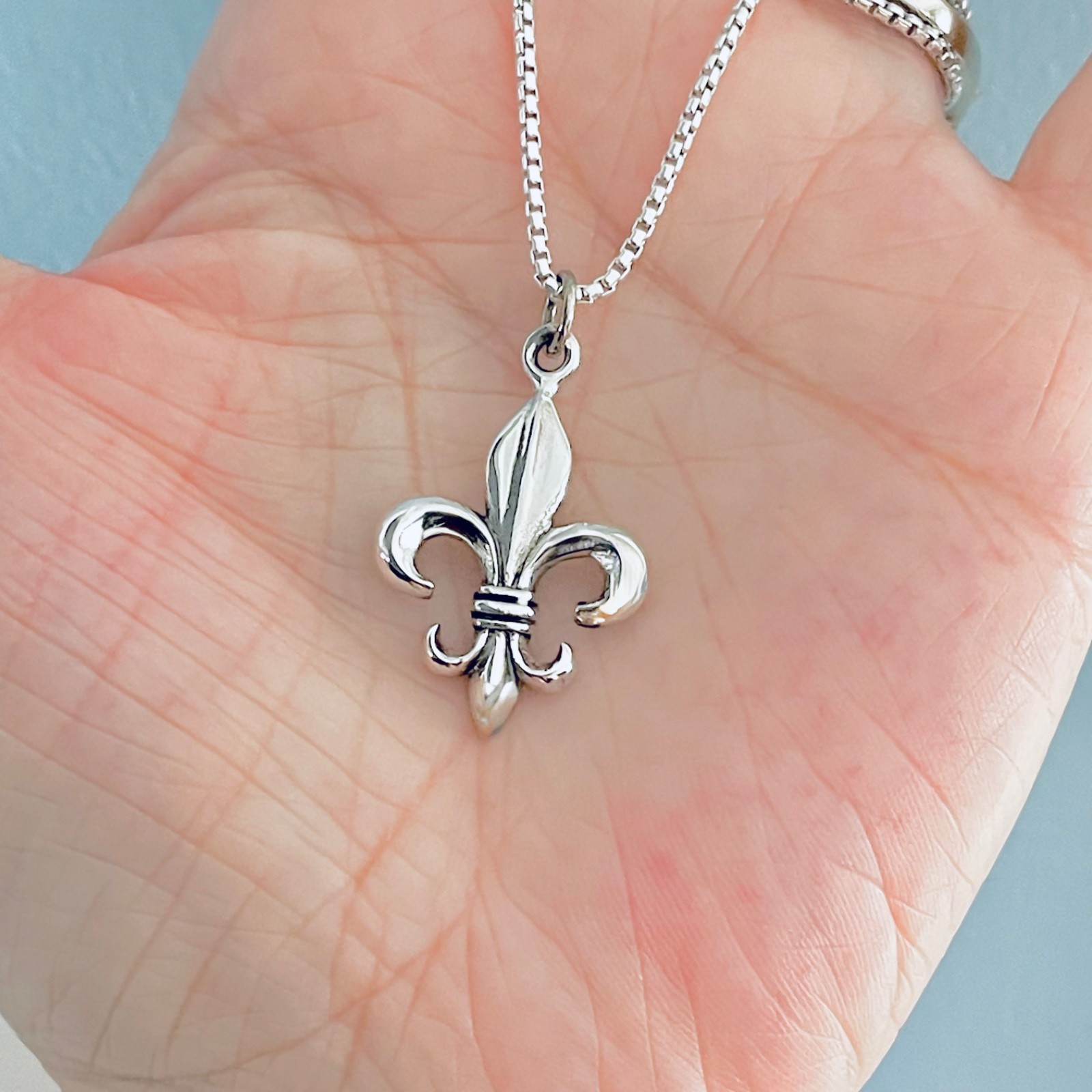 Sterling Silver Large Fleur De Lis Necklace, Silver Necklace, Saints Necklace