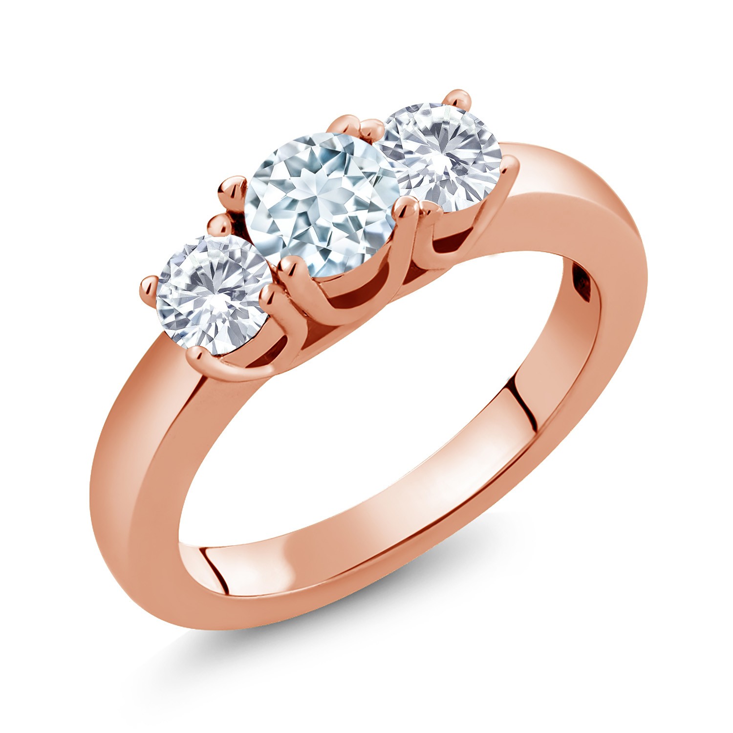 18K Rose Gold Plated Silver Ring Round Aquamarine Moissanite (0.96 Cttw)