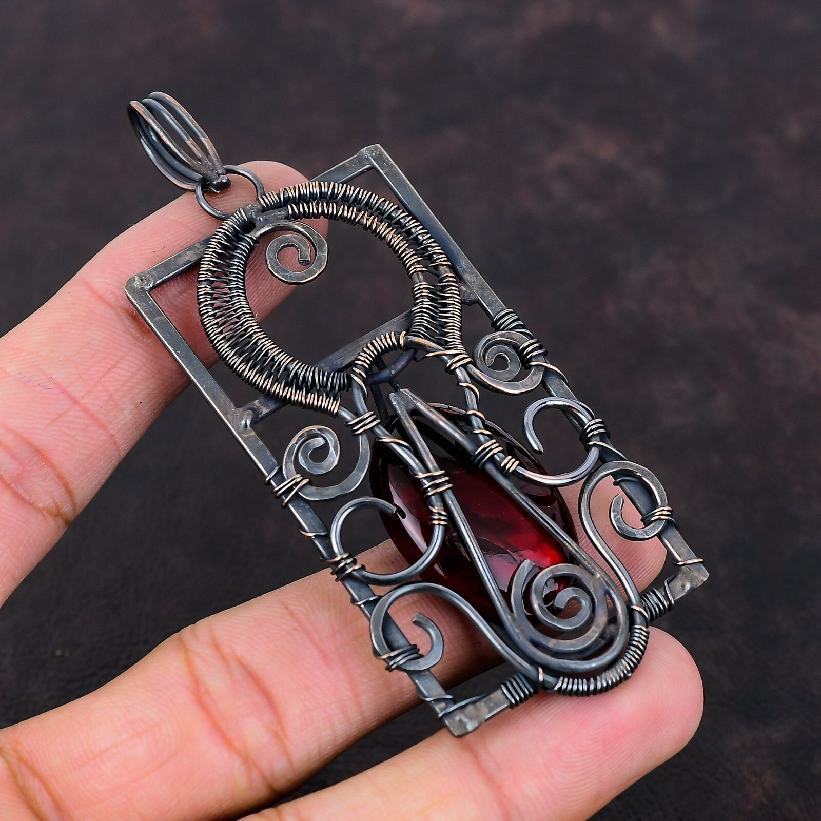 Red Fire Labradorite Copper Gift For Bridesmaid Wire Wrapped Pendant 3.7″