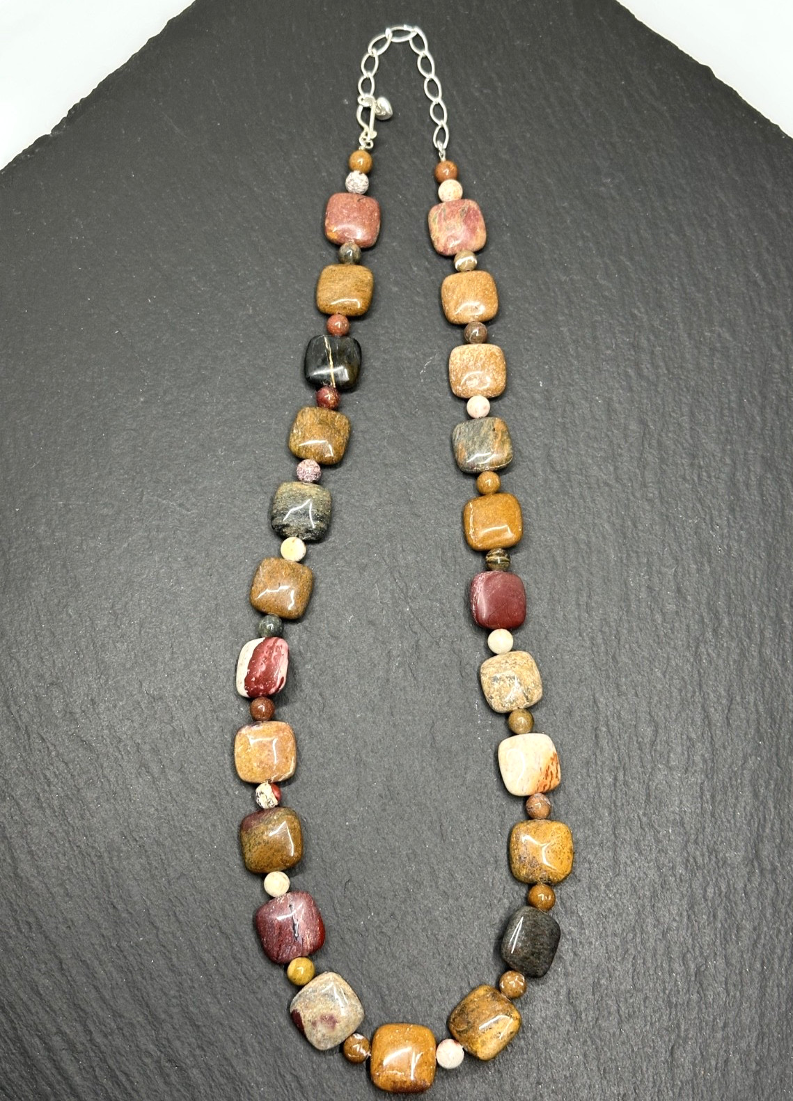 MULTICOLOR POLISHED NATURAL STONE BEAD ADJUSTABLE LENGTH NECKLACE M72