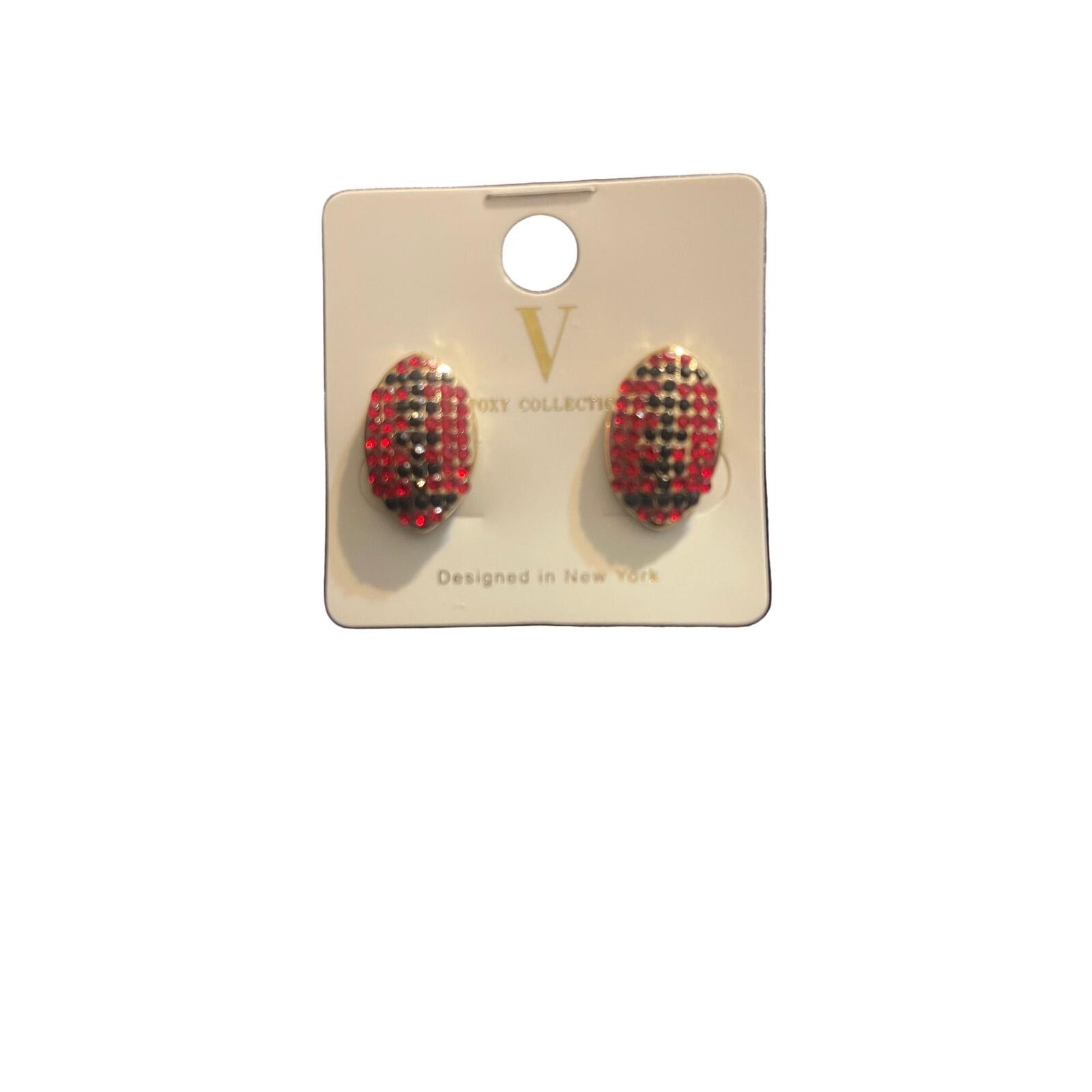 Red and Black Rhinesftone Football Design Stud Earrings