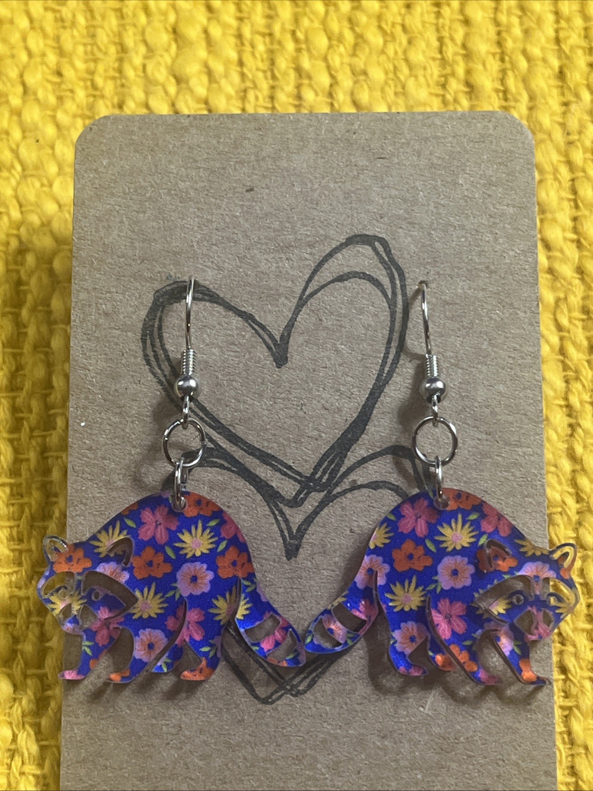 Raccoon Earrings NEW Flowers