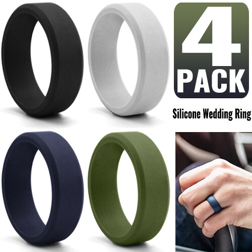 4 Pack Silicone Wedding Engagement Ring for Men Women Rubber Band Gym Sports US