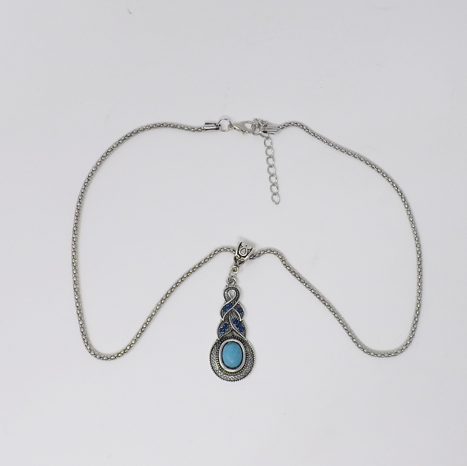 Retro Ethnic Bohemian Tibetan Silver Turquoise Pendant Necklace – New