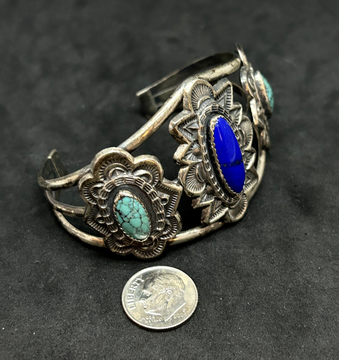 925 Sterling Navajo Lapis Turquoise 41mm Cuff Bracelet 7in – 44.63g
