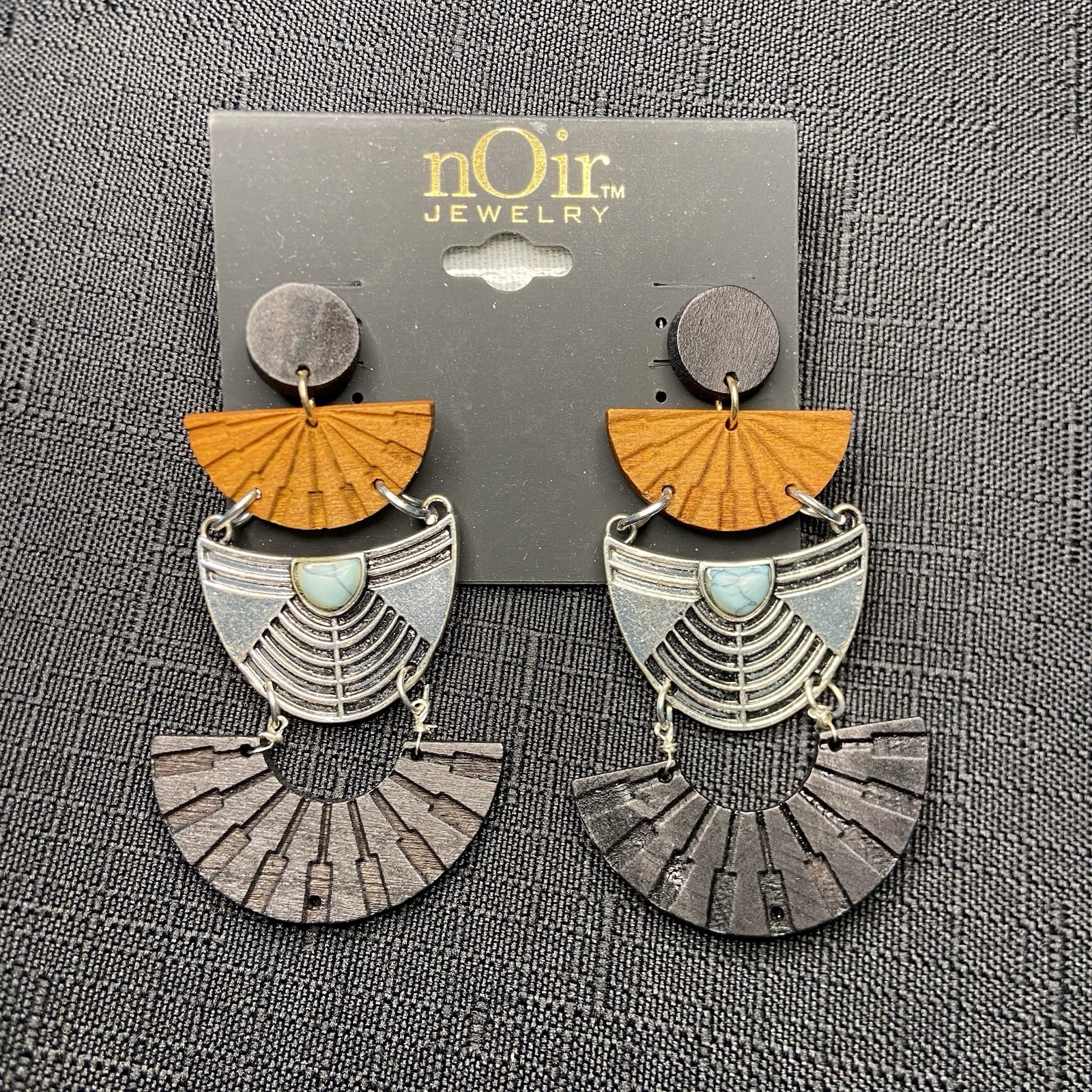 nOir Jewelry Multicolor Fan Dangle/Drop Earrings Wood & Metal Post Closure