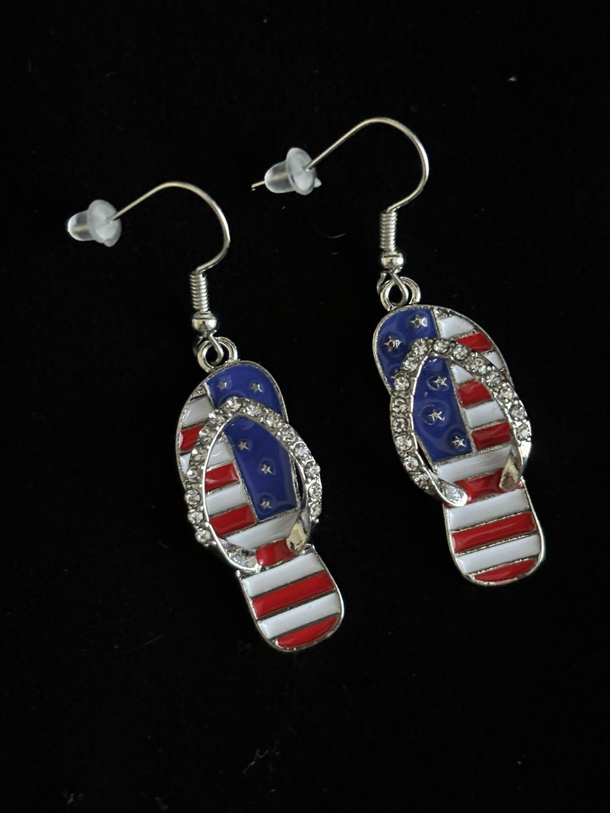 SALE: Patriotic Beach Lovers- Beach Sandal earrings haloed in diamonds Was $7.75