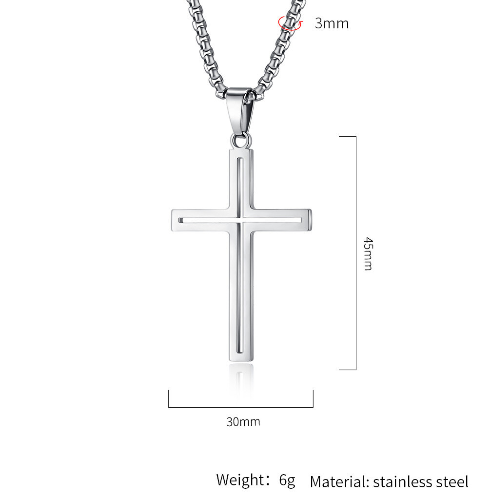 Men Women Simple Cross Necklace Stainless Steel Plain Pendant Box Chain Gift Boy