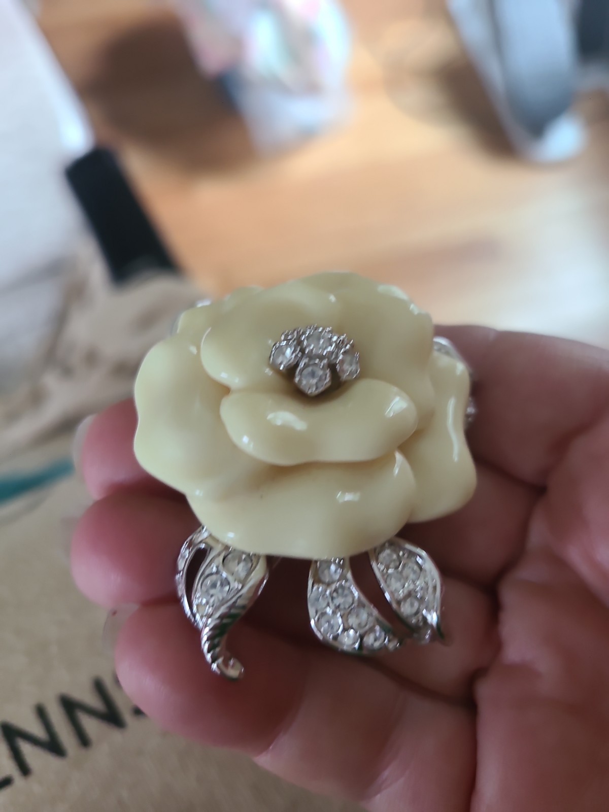 Vintage Nolan Miller Lara Lucite Camellia Flower Brooch & Clip Earrings Set