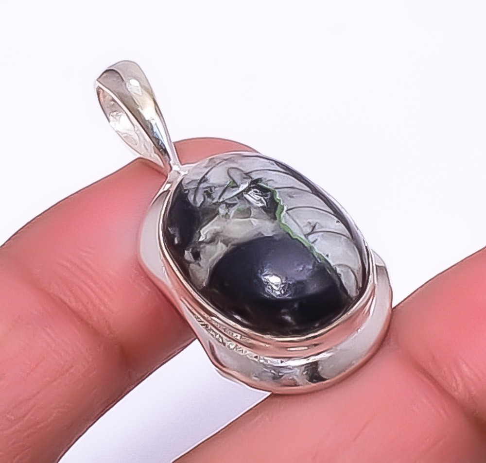 Fossil Orthoceras – Morocco Silver Handmade Pendant 1.40″ T43