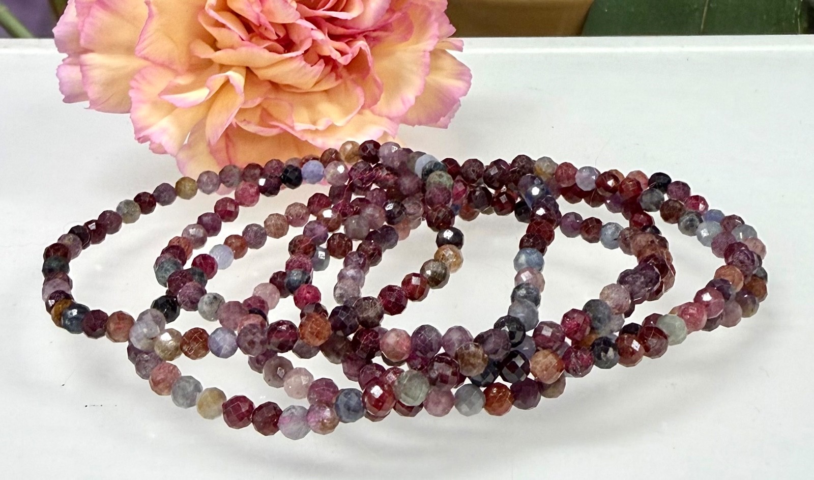 Wholesale 6 Pcs Natural Rainbow Spinel 4mm Faceted 7.5” Stretch Bracelet