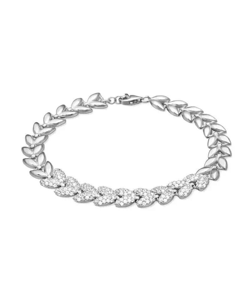 Round Cut Simulated Diamond Gorgeous Hearts Charm Bracelet 14K White Gold Plated