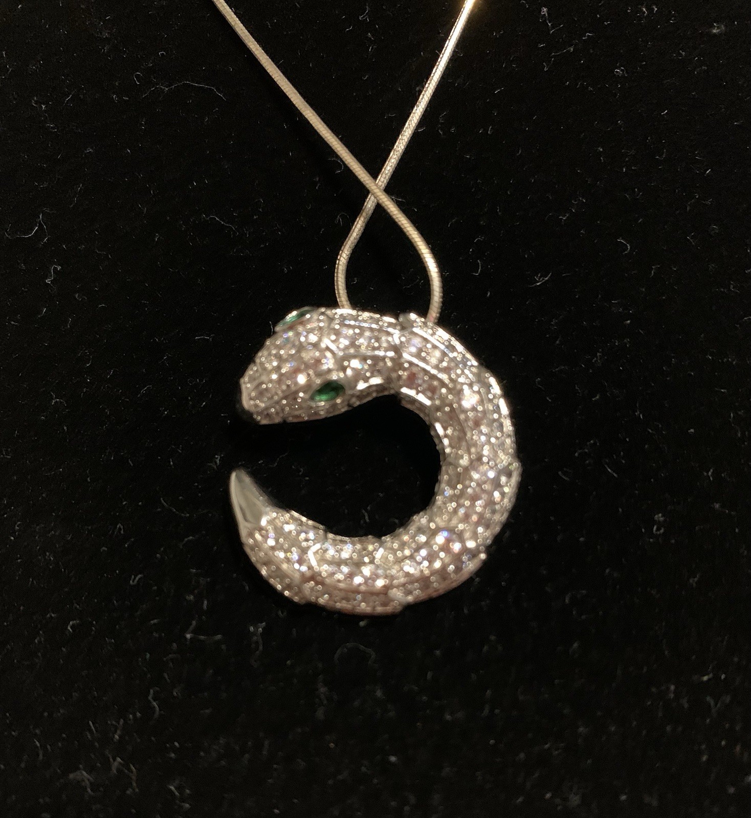 Sterling Silver CZ Snake Pendant Signed BSI , Necklace 19” 8.0 Gm