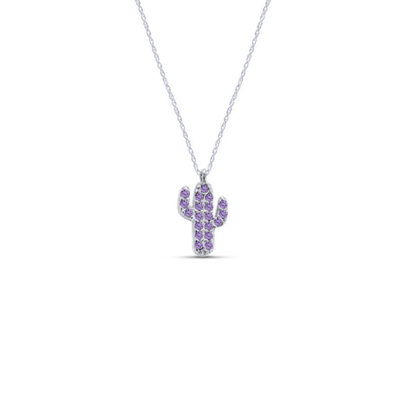 Dainty Mini Cactus Gemstone Necklace w/ Free Chain 14K White Gold Plated