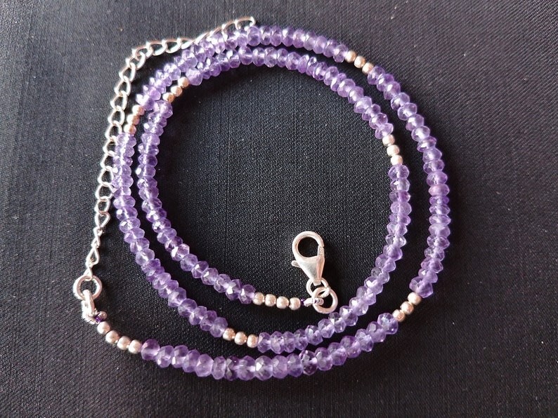 A++ Light Amethyst Faceted Rondelle Gemstone Beads Handmade Necklaces 24” Women