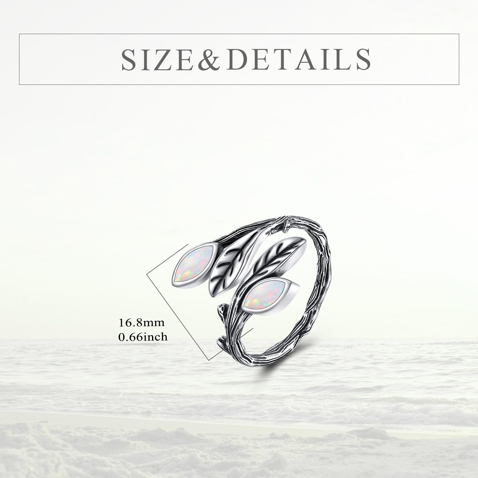 Leaf Opal Ring Sterling Silver Boho Adjustable Opal Spoon Ring Vintage Thumb …