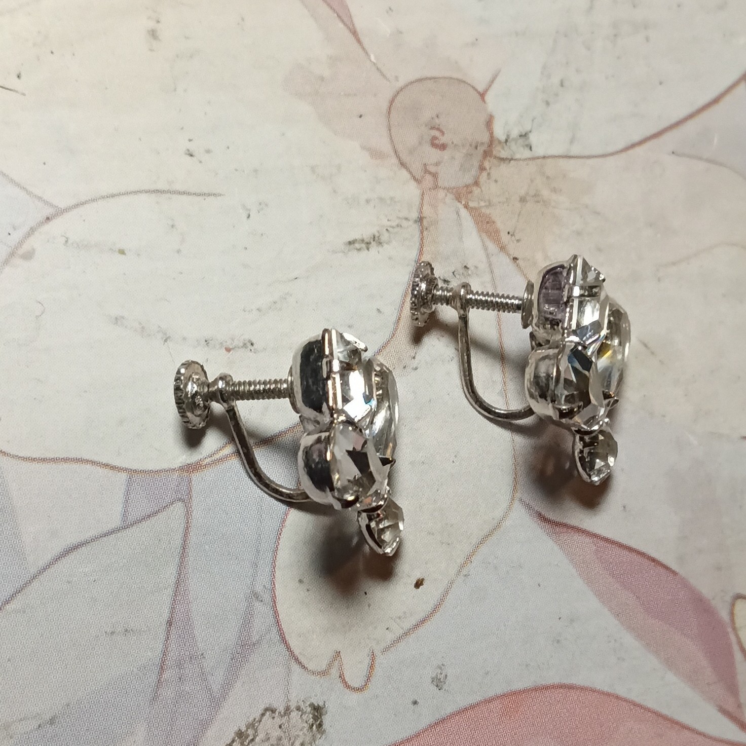 12K White Gold Filled White Sapphire Screw-Back Earrings | Pristine Condition