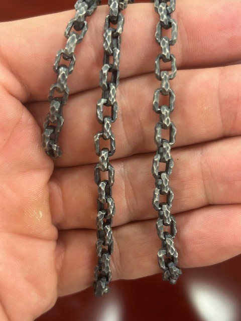 Oxidized Rustic Hammered Silver Cable Necklace Chain 6mm