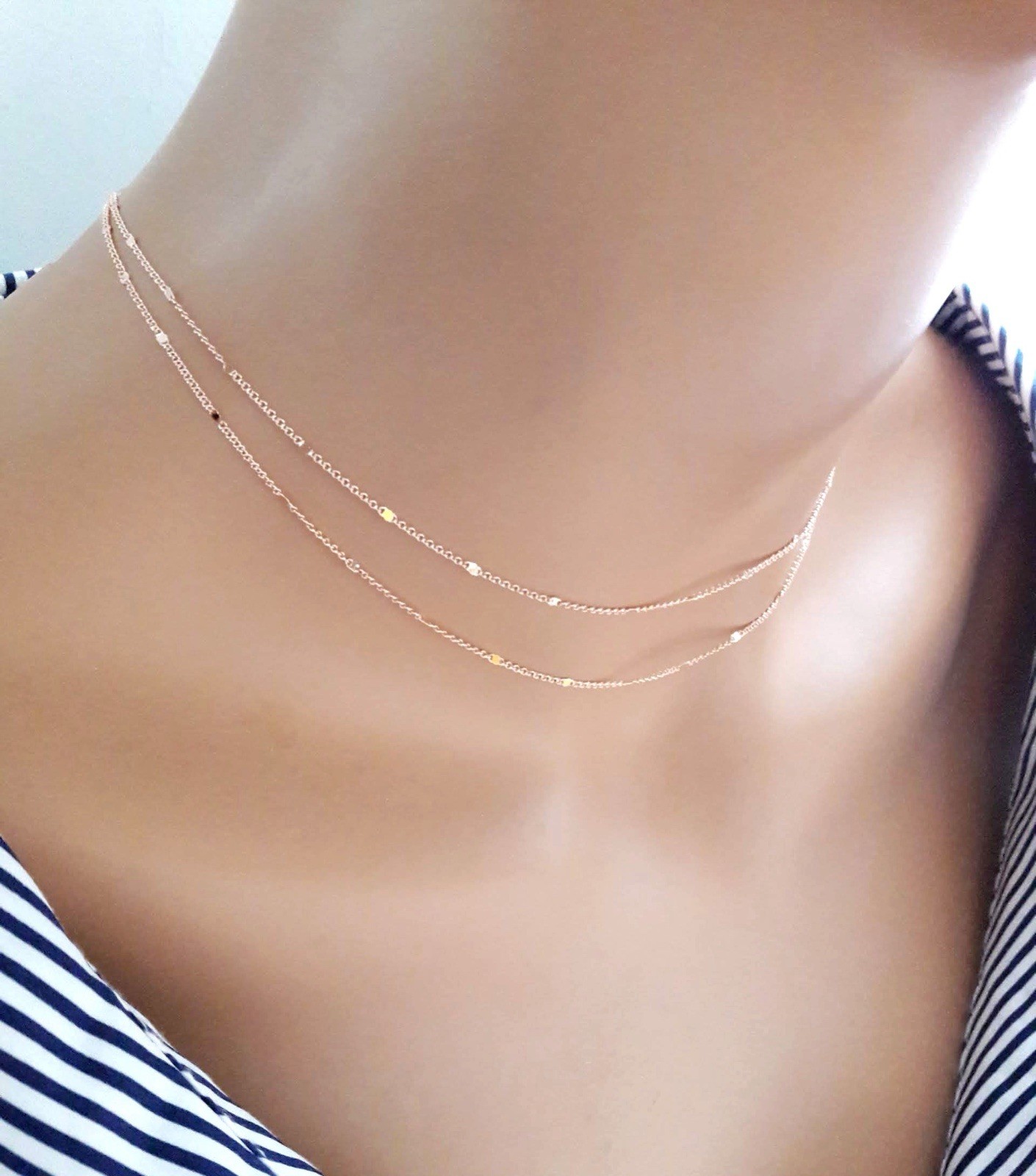 Rose Gold Chain Choker Necklace Layered Chain Choker Necklace