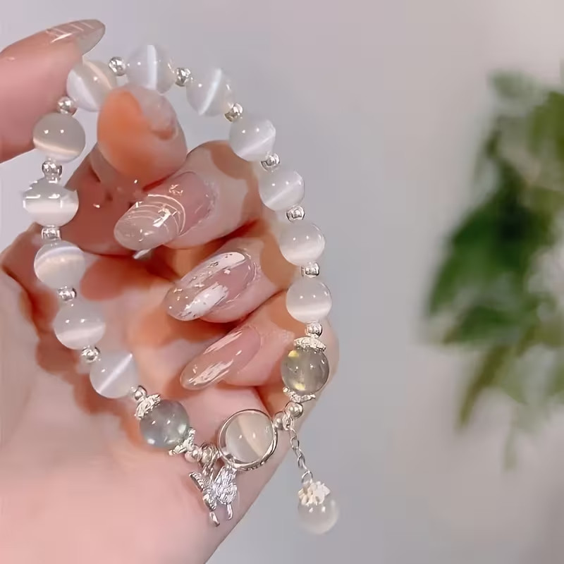 Charming Glass Cat’s Eye Star Butterfly Bracelet Stretchable about 7-8 inch